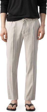 Mango Slim Fit Drawstring Linen Blend Pants in Beige at Nordstrom, Size 32