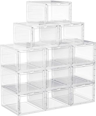 Songmics 12 cajas de zapatos de pl&aacute;stico de color transparente y blanco