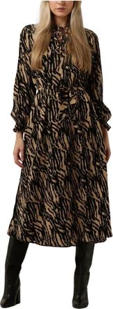 Moves Beige Midi Jurk Lavisa 2608 - Dames - Casual kleedjes - Veelkleurig - XS - Kleedjes