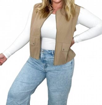 Le Lis Blanc Deux Canyon Oversized Cargo Zip Up Vest In Khaki