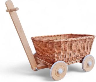 OEM Carrito De Mimbre Para Juguetes En Color Natural. Carrito Con Escalera Para Juguetes. Cesta De Mimbre Para Juguetes