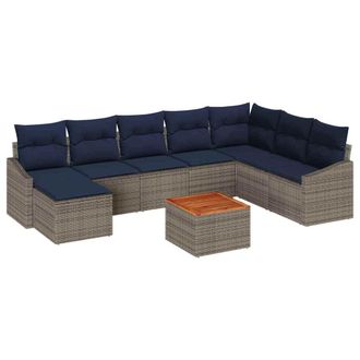 vidaXL Conjunto De Sof&aacute;s De Jard&iacute;n 9 Pcs Gris Y Azul Marino Vidaxl