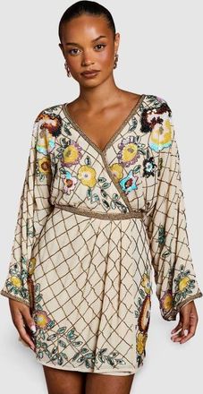 Coast Petite Embellished Mini Dress in Champagne at Nordstrom, Size 10P