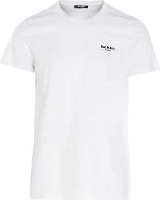 Balmain Flock Logo Print T Shirt, Size Medium