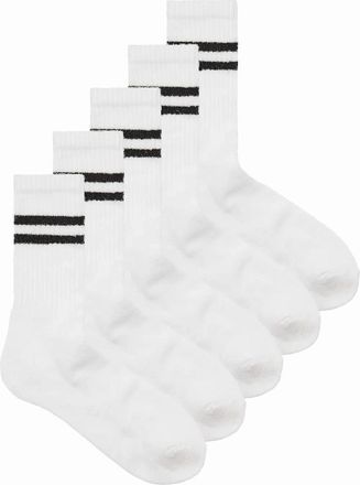 Jack & Jones Mens Jack & Jones Regan Stripe Tennis Socks 5 Pack - White - White/White