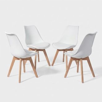 Oresteluchetta Juego De 4 Sillas Modernas De Polipropileno Y Madera Para Cocina Smart - Blanco