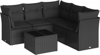 vidaXL Vidaxl - Set De Sof&aacute;s De Jard&iacute;n 6 Piezas Y Cojines Rat&aacute;n Sint&eacute;tico Negro