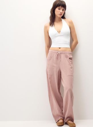 Twik Womens Blended linen barrel-leg pant