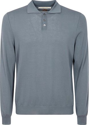 Hindustrie Tops, Heren, Grijs, M, Katoen, Lange Mouw Katoenen Polo met Kraag