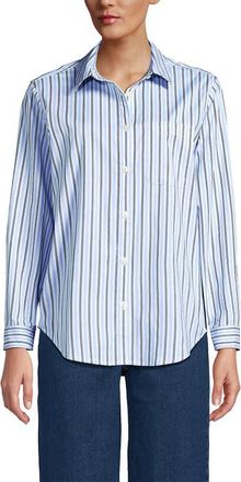 Lands End Cooling Button Front Shirt in Navy/blue Sky Double Stripe at Nordstrom, Size X-Small