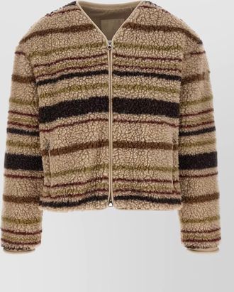 Moncler teddy-effect striped v-neck zip-up cardigan