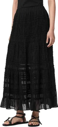 AllSaints Lotus Tiered Maxi Skirt in Black at Nordstrom, Size 10