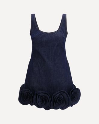 Self Portrait Denim 3d Flower mini Dress Female 8