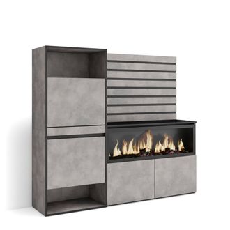 Skraut Home Aparador efecto madera cemento 167x35x145cm chimenea efecto fuego