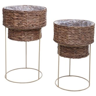 Hhg [nunca Usado] Juego De 2 Macetas Hhg-904, Jardineras, Maceteros, Maceta Para Flores, Metal, Jacinto De Agua, Marr&oacute;n Oscuro, Estructura Beige