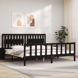 Berkfield Home Bed Frame with Headboard Black 200x200 cm Solid Wood