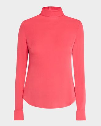Giambattista Valli Mock-Neck Long-Sleeve Silk Blouse