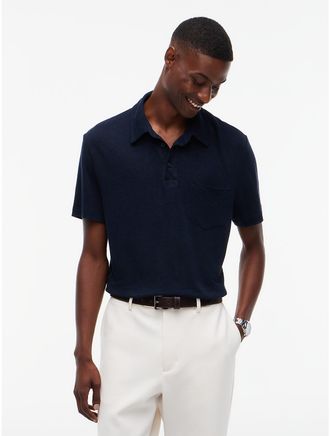 Tommy Hilfiger Mens Regular Fit Linen-Blend Pocket Polo - Navy Blue - XXXL