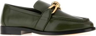 Bottega Veneta Womens Olive Green Leather Astaire Loafers Mocassini