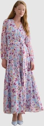 Hobbs London Thea V-Neck Long Sleeve Maxi Dress in Pale Blue Multi at Nordstrom, Size 10