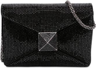 Valentino Pre-owned Valentino Small Crystal Embellished Suede One Stud Clutch with Chain Ladies G2BOLUVPOUFNYROU