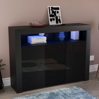 Home Discount Nova LED Sideboard 3 Door Modern High Gloss Storage Cabinet Cupboard, Black