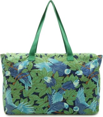 Herm&egrave;s Blue Green Canvas Shoulder Bag Tote Bag (Pre-Owned)