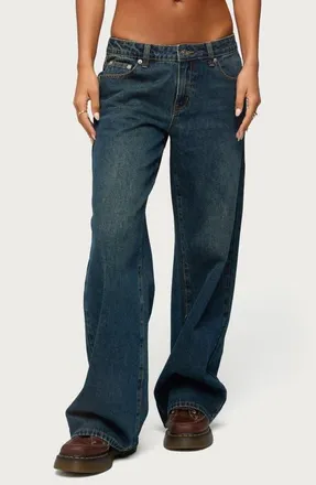 Edikted Raelynn Washed Low Rise Baggy Wide Leg Jeans in Twilight-Blue at Nordstrom, Size Medium