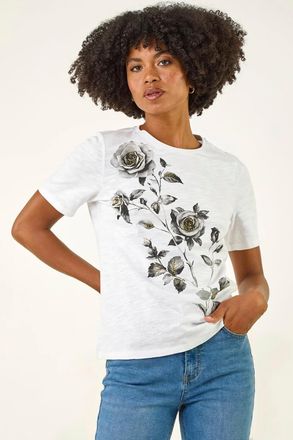 Roman Floral Print Cotton T-Shirt
