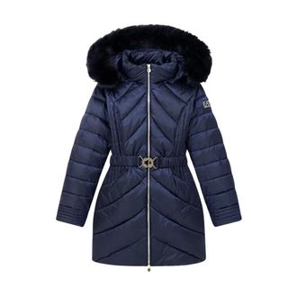 Emporio Armani Caban trapuntato con cappuccio e pelliccia sintetica - - Coats - Donna - Blu - M