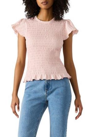 Steve Madden Cecilie Smocked Ruffle Cotton Sleeve Top in Rose Frost at Nordstrom Rack, Size X-Large