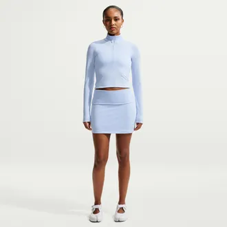 Nike Womens Nike Sportswear Chill Knit Mid-Rise Tight Ribbed Skort in Blue | IF0575-407