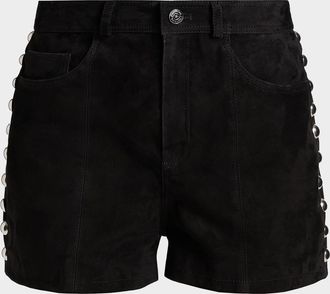 LIKELY Shannon Studded Suede Mid-Rise Shorts