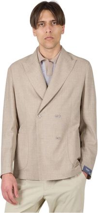 Barba Dubbelbreasted jas klassieke stijl - Heren - Blazers - Beige - M - Wol - Jassen