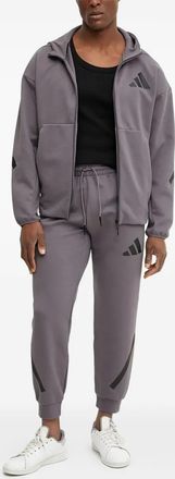 adidas logo-detail hooded zip-up jacket - men - Cotton/Recycled Polyester - L - Grey