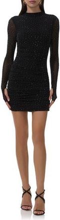 AFRM Darcie Rhinestone Long Sleeve Mesh Minidress in Noir at Nordstrom Rack, Size Small