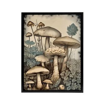 Artery8 Mushroom Fungi Watercolour Vintage Framed Canvas Wall Art Print | Size: W24 x H32