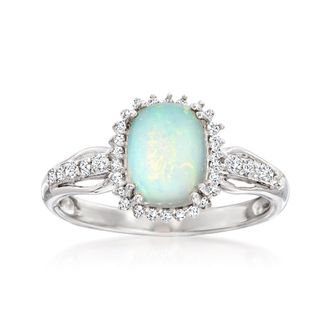 Ross-Simons Ethiopian Opal and White Topaz Ring in Sterling Silver