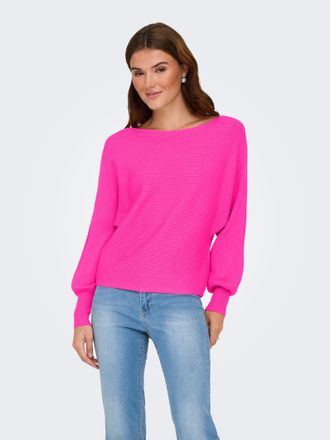 Only Strickpullover ONLY ONLADALINE L/S SHORT PULLO KNT NOOS, Damen, Gr. S, pink glo, Strick, Obermaterial: 80% Viskose, 20% Nylon, unifarben, regular fit 