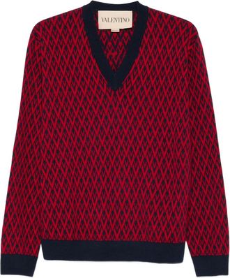 Valentino Garavani Maglione con scollo a V e motivo geometrico - Rosso