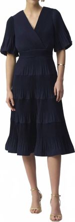 Joseph Ribkoff Pleated Woven Fit And Flare Dress In Midnight Blue