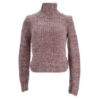 Ann Demeulemeester Cable Knit Turtleneck Sweater in Pink Wool