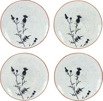 Melrose International Rustic Thistle Etched Plate with Speckled Finish (Set of 4) - Black, White