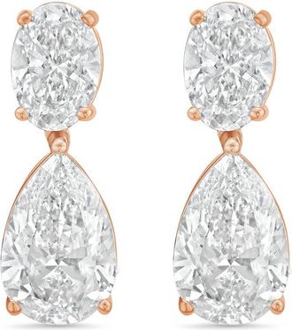 Diana M. Jewels 14KW RG 12.00 Ct TW of Lab grown oval and pear shape diamond drop earrings