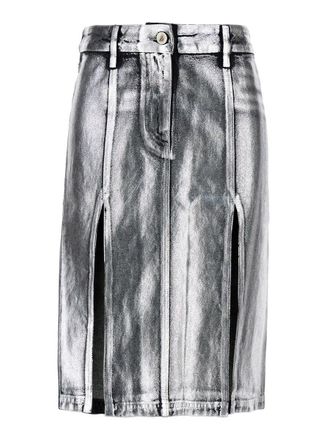 The Attico Metallic Midi Skirt With Two Front Splits And Logo Detail On The Button In Cotton Woman