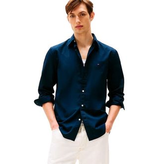 Tommy Hilfiger Mens CORE Flex POPLIN Solid RF Shirt MW0MW39988 L/S Shirt, Blue, S