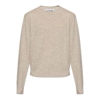 Acne Studios Round-neck Knitwear, male, Beige, Size: L Wool Sweater With Logo