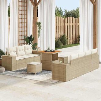 vidaXL Conjunto De Sof&aacute; De Jard&iacute;n 10 Pcs Beige Rat&aacute;n Sint&eacute;tico Vidaxl