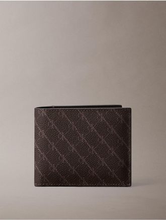 Calvin Klein Mens Textured Monogram ID Wallet - Brown