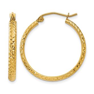 Diamond2Deal 14k Gold Diamond-cut 2.8x25mm Round Hoop Earrings